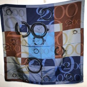 Vintage Cartier Silk Scarf Blue Clock 2000 Y2K Square  34 x 34 Inches